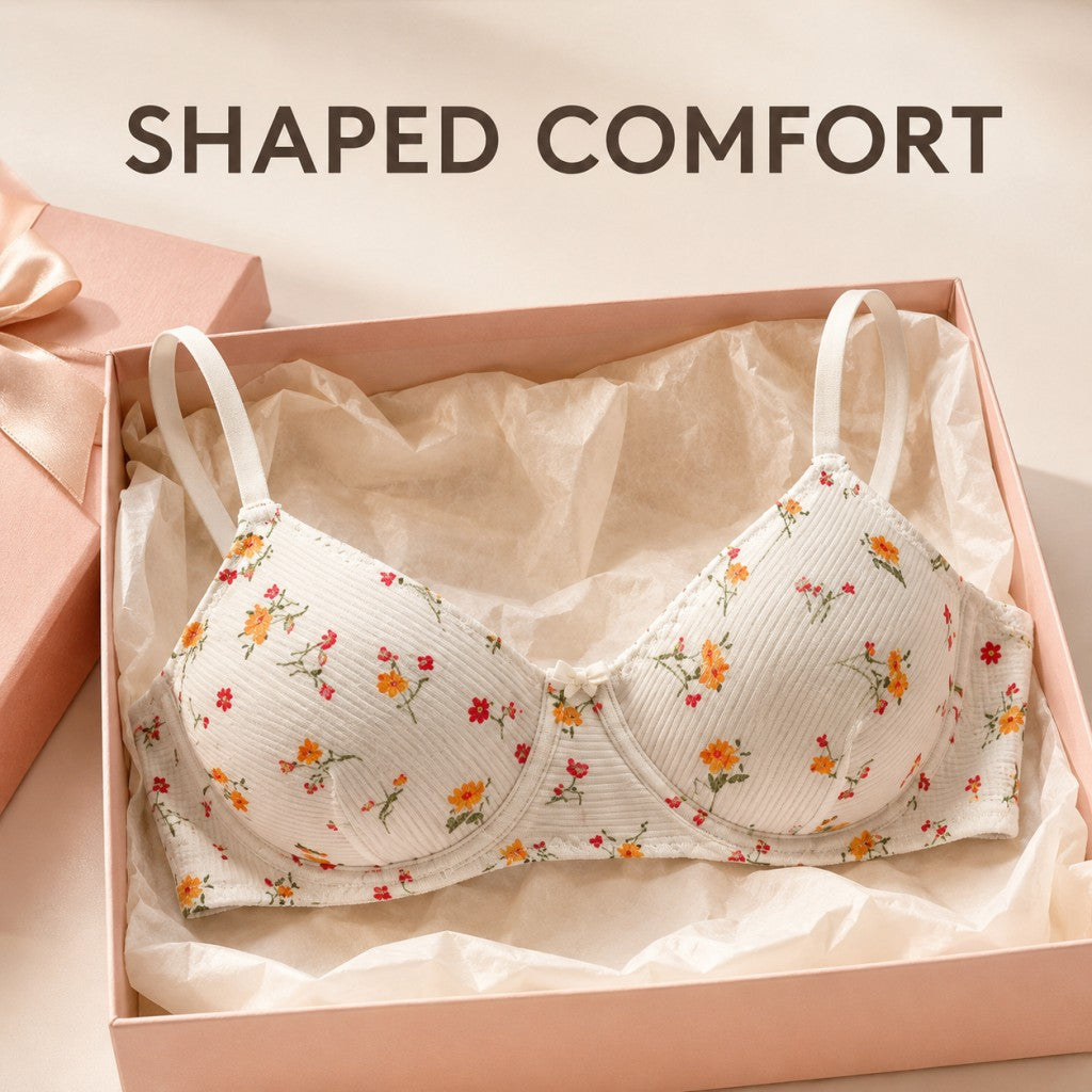 Ditsy Floral Ribbed Lingerie Set | Adjustable Strap Underwire Bra & High Cut Panty 2 Pieces Daily Underwear